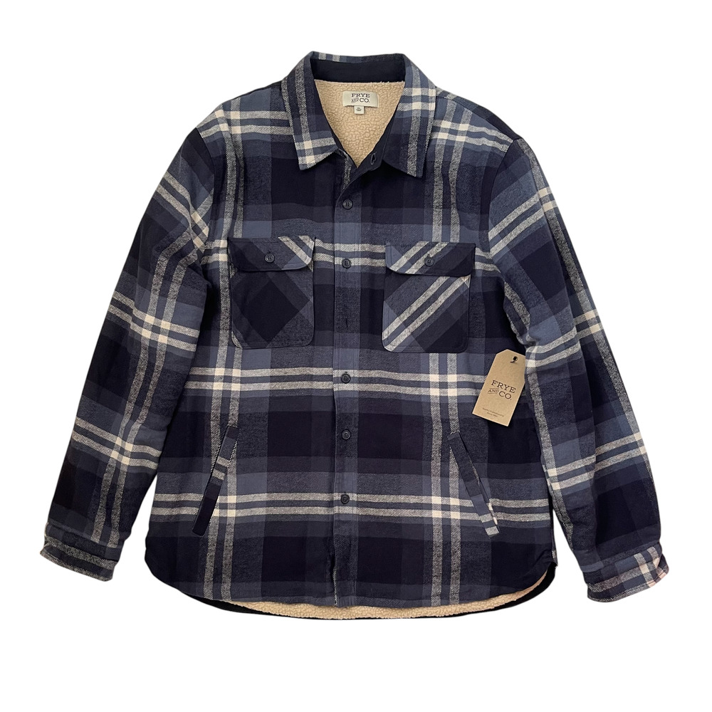 NWT Frye And Co Men’s Navy Plaid Flannel Shirt - Sherpa Lining - Size XL